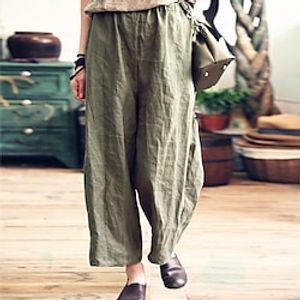 Women's Culottes Wide Leg Chinos Pants Trousers Trousers Linen  Cotton Blend Green Purple Gray Mid Waist Fashion Casual Weekend Side Pockets Micro-elastic Full Length Comfort Plain S M L XL XXL Lightinthebox