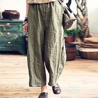 Women's Culottes Wide Leg Chinos Pants Trousers Trousers Linen  Cotton Blend Green Purple Gray Mid Waist Fashion Casual Weekend Side Pockets Micro-elastic Full Length Comfort Plain S M L XL XXL Lightinthebox - thumbnail