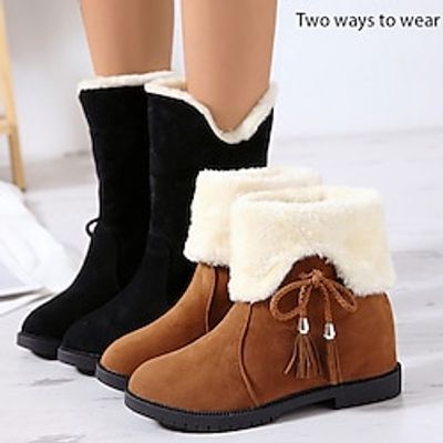 Women's Boots Snow Boots Mid Calf Boots Outdoor Daily Low Heel Round Toe Casual Minimalism Industrial Style Satin Loafer Solid Color Black Brown Lightinthebox