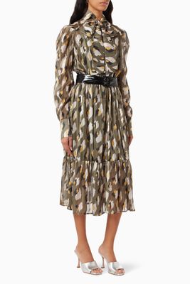 Pussy Bow Midi Dress in Animal Print Pussy Bow Midi Dress in Animal Print