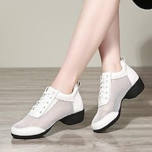 Women's Dance Boots Dance Shoes Stage Practice Outdoor Ankle Boots Split Sole Splicing Mesh Thick Heel Lace-up White Black Lightinthebox