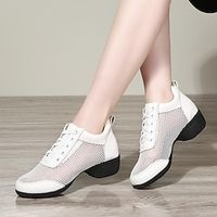 Women's Dance Boots Dance Shoes Stage Practice Outdoor Ankle Boots Split Sole Splicing Mesh Thick Heel Lace-up White Black Lightinthebox - thumbnail