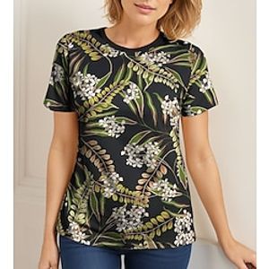 Women's T shirt Tee Floral Casual Holiday Pink Purple Green Print Short Sleeve Fashion Round Neck Regular Fit Summer Lightinthebox