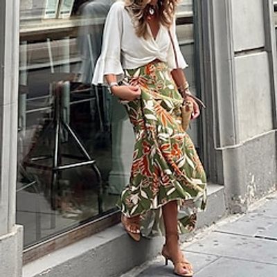 Women's A Line Long Skirt Maxi Green Skirts Autumn / Fall Plant Print Elegant Casual Street Casual Daily S M L miniinthebox Women's A Line Long Skirt Maxi Green Skirts Autumn / Fall Plant Print Elegant Casual Street Casual Daily S M L miniinthebox