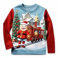 Christmas Boys 3D Train Shirt Tee Shirt Long Sleeve 3D Print Fall Winter Sports Fashion Streetwear Polyester Kids 3-12 Years Crew Neck Outdoor Casual Daily Regular Fit miniinthebox - thumbnail