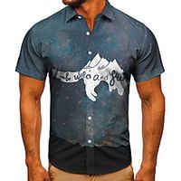 Men's Shirt 3D Print Galaxy Graphic Prints Letter Button-Down Short Sleeve Street Tops Casual Fashion Classic Breathable Navy Blue Lightinthebox - thumbnail