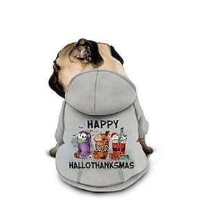 Happy Hallothanksmas Print Dog Cat Pet Pouch Hoodie Graphic Fashion Casual Outdoor Casual Daily Dog Clothes Puppy Clothes Dog Outfits Waterproof Gray Costume for Girl and Boy Dog Polyster XXL Lightinthebox