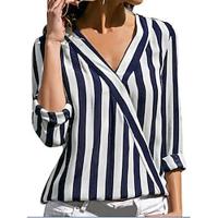 Women's Shirt Blouse Striped Daily Print Black Long Sleeve Casual V Neck Spring Summer Lightinthebox - thumbnail