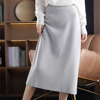 Women's Skirt Long Skirt Midi Knitting Apricot Black Light Grey Coffee Skirts Fall  Winter Fashion Elegant Casual Street Daily One-Size Lightinthebox