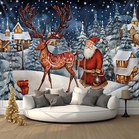 Christmas Santa Reindeer Hanging Tapestry Wall Art Xmas Scandinavian Folk Art Large Tapestry Mural Decor Photograph Backdrop Blanket Curtain Home Bedroom Living Room Decoration Lightinthebox - thumbnail
