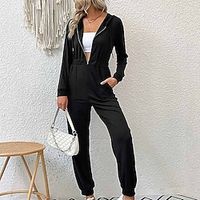 Women's Jumpsuit Zipper High Waist Solid Color Hooded Active Street Sport Regular Fit Long Sleeve Black S M L Winter miniinthebox - thumbnail