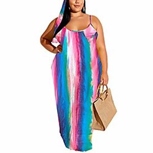 woosen women's spaghetti strap plus size boho maxi dress tie dye sleeveless belted long dress with pockets Lightinthebox