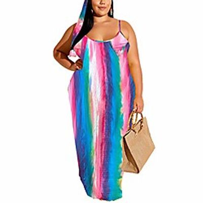 woosen women's spaghetti strap plus size boho maxi dress tie dye sleeveless belted long dress with pockets Lightinthebox