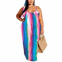 woosen women's spaghetti strap plus size boho maxi dress tie dye sleeveless belted long dress with pockets Lightinthebox - thumbnail