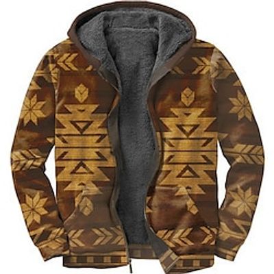Men's Fleece Jacket Full Zip Hoodie Fleece Hoodie Sherpa Jacket Brown Hooded Graphic Prints Zipper Print Casual Daily Sports 3D Print Fleece Basic Designer Casual Fall  Winter Clothing Apparel Lightinthebox