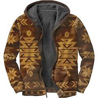 Men's Fleece Jacket Full Zip Hoodie Fleece Hoodie Sherpa Jacket Brown Hooded Graphic Prints Zipper Print Casual Daily Sports 3D Print Fleece Basic Designer Casual Fall  Winter Clothing Apparel Lightinthebox - thumbnail