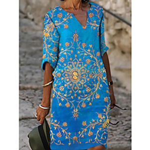 Women's A Line Dress Knee Length Dress Light Blue Short Sleeve Pattern Summer Casual 2021 S M L XL XXL XXXL Lightinthebox