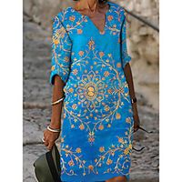 Women's A Line Dress Knee Length Dress Light Blue Short Sleeve Pattern Summer Casual 2021 S M L XL XXL XXXL Lightinthebox - thumbnail
