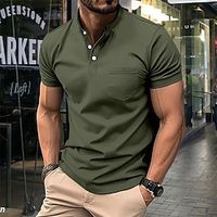 Men's Polo Shirt Golf Shirt Work Casual Stand Collar Short Sleeve Basic Modern Plain Button Spring  Summer Regular Fit Black White Army Green Navy Blue Blue Orange Polo Shirt Lightinthebox