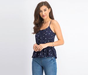 Womens Knotch Neck Rib Tank  Navy