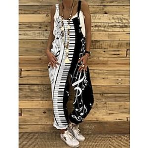 Women's Overall Print Geometric Strapless Holiday Daily Vacation Straight Regular Fit Sleeveless Sleeveless Black White S M L Summer Lightinthebox