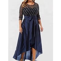 Women's Plus Size Sequin Dress Pure Color Crew Neck 34 Length Sleeve Fall Winter Work Formal Maxi long Dress Date Work Dress Lightinthebox - thumbnail