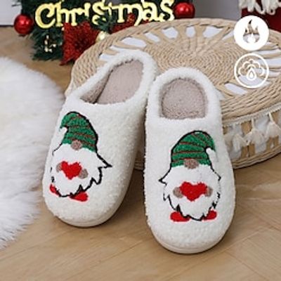 Women's Xmas Christmas Christmas Elf Graphic Print Warm Plush Plush Cross Slippers Indoor Slippers Home Slippers Lightinthebox