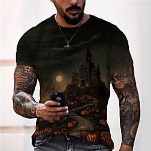 Men's Unisex Tee T shirt Shirt 3D Print Graphic Prints Castle Print Short Sleeve Halloween Tops Casual Designer Big and Tall Black / Summer miniinthebox