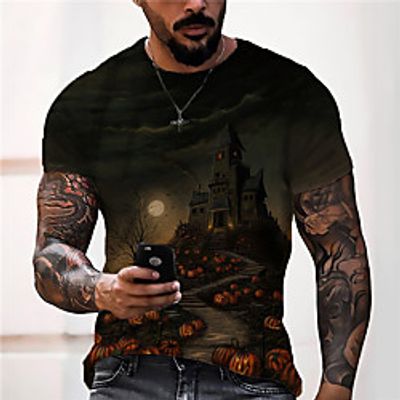 Men's Unisex Tee T shirt Shirt 3D Print Graphic Prints Castle Print Short Sleeve Halloween Tops Casual Designer Big and Tall Black / Summer miniinthebox