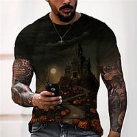 Men's Unisex Tee T shirt Shirt 3D Print Graphic Prints Castle Print Short Sleeve Halloween Tops Casual Designer Big and Tall Black / Summer miniinthebox - thumbnail