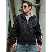 Men's Faux Leather Jacket Bomber PU Vintage Casual Motorcycle Coat Casual Winter Jacket Stand Collar Detachable Hooded Lightinthebox - thumbnail