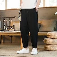 Men's Chinese Style Chino Baggy Full Length Plus Size Pants Daily Holiday Inelastic Solid Colored Sports Mid Waist Loose Black Gray Light Green Wine Navy Blue M L XL XXL 3XL  Drawstring Lightinthebox - thumbnail