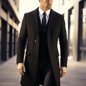 Men's Winter Coat Overcoat Long Trench Coat Outdoor Daily Wear Fall  Winter Polyester Outerwear Clothing Apparel Fashion Streetwear Plain Lapel Single Breasted Lightinthebox