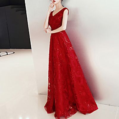 A-Line Elegant Floral Engagement Prom Dress V Neck Sleeveless Floor Length Lace Tulle with Appliques 2021 Lightinthebox A-Line Elegant Floral Engagement Prom Dress V Neck Sleeveless Floor Length Lace Tulle with Appliques 2021 Lightinthebox
