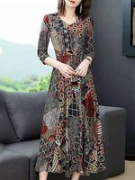 V-Neck Printed Maxi Dress - thumbnail