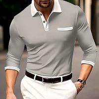 Men's Button Up Polos Golf Shirt Casual Sports Lapel Long Sleeve Fashion Basic Plain Button Spring   Fall Regular Fit White Red Blue Dark Gray Gray Button Up Polos miniinthebox - thumbnail