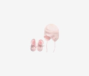 Baby Girl Fine Knit Hat and Booties Set  Rose