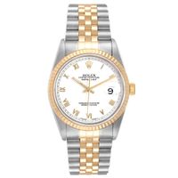 Datejust Steel Yellow Gold White Roman Dial Mens Watch 16233 Papers - thumbnail