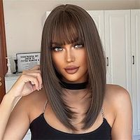 Chestnut Brown Short Straight Wigs With Bangs Synthetic Heat Resistant Wigs Straight Layered Medium Length Wigs For Women For Daily Party Halloween Use Lightinthebox - thumbnail