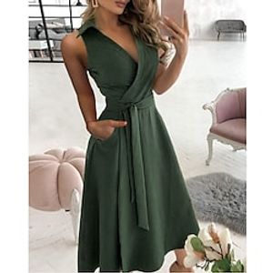 Women's Casual Dress Swing Dress Emerald Green Dress Maxi long Dress Black Sky Blue Purple Sleeveless Pure Color Lace up Spring Summer V Neck Stylish 2023 S M L XL XXL miniinthebox
