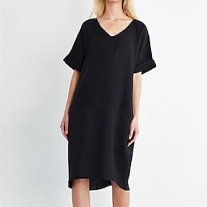 Women's Casual Dress Shift Dress Midi Dress Green Black Wine Short Sleeve Pure Color Pocket Spring Summer V Neck Loose Fit 2022 S M L XL XXL Lightinthebox