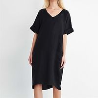 Women's Casual Dress Shift Dress Midi Dress Green Black Wine Short Sleeve Pure Color Pocket Spring Summer V Neck Loose Fit 2022 S M L XL XXL Lightinthebox - thumbnail