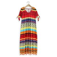 Women's Vintage Dress Casual Dress Geometric Color Block Print Cold Shoulder V Neck Midi Dress Vintage Ethnic Street Holiday Short Sleeve Regular Fit Orange Summer Spring S M L XL 2XL Lightinthebox