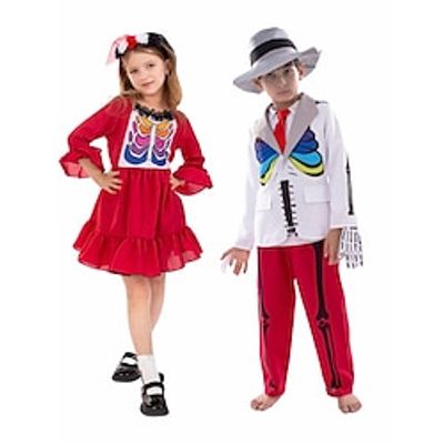 Skeleton / Skull Cosplay Costume Halloween Group Family Costumes Boys Girls' Movie Cosplay Cosplay Halloween Red Costume Halloween Carnival Masquerade Polyester miniinthebox