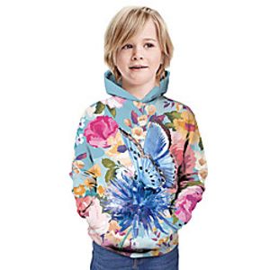 Kids Boys' Hoodie  Sweatshirt Long Sleeve Butterfly 3D Print Floral Animal Print Blue Children Tops Summer Active Daily Wear Regular Fit 3-13 Years miniinthebox