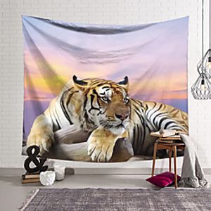 Wall Tapestry Art Decor Blanket Curtain Hanging Home Bedroom Living Room Decoration Polyester Tiger Lying Down in the Sunset miniinthebox
