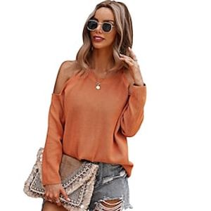 independent research and development design road shoulder sweater 2021 amazon autumn and winter new solid color top warm  comfortable and soft Lightinthebox