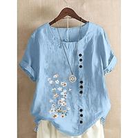 Women's Plus Size T shirt Tee Flower Daily Sky Blue Short Sleeve Casual Crew Neck All Seasons Lightinthebox - thumbnail