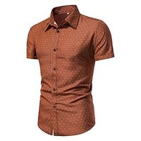 Men's Shirt Short Sleeve Print Design Casual Print White Black Red Lattice Turndown Tops Beach / Summer / Summer miniinthebox - thumbnail