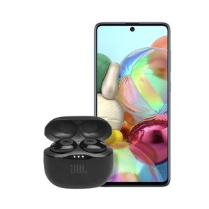 Samsung Galaxy A71 Smartphone LTE Blue with JBL Tune 120TWS True Wireless In-Ear Headphone Black